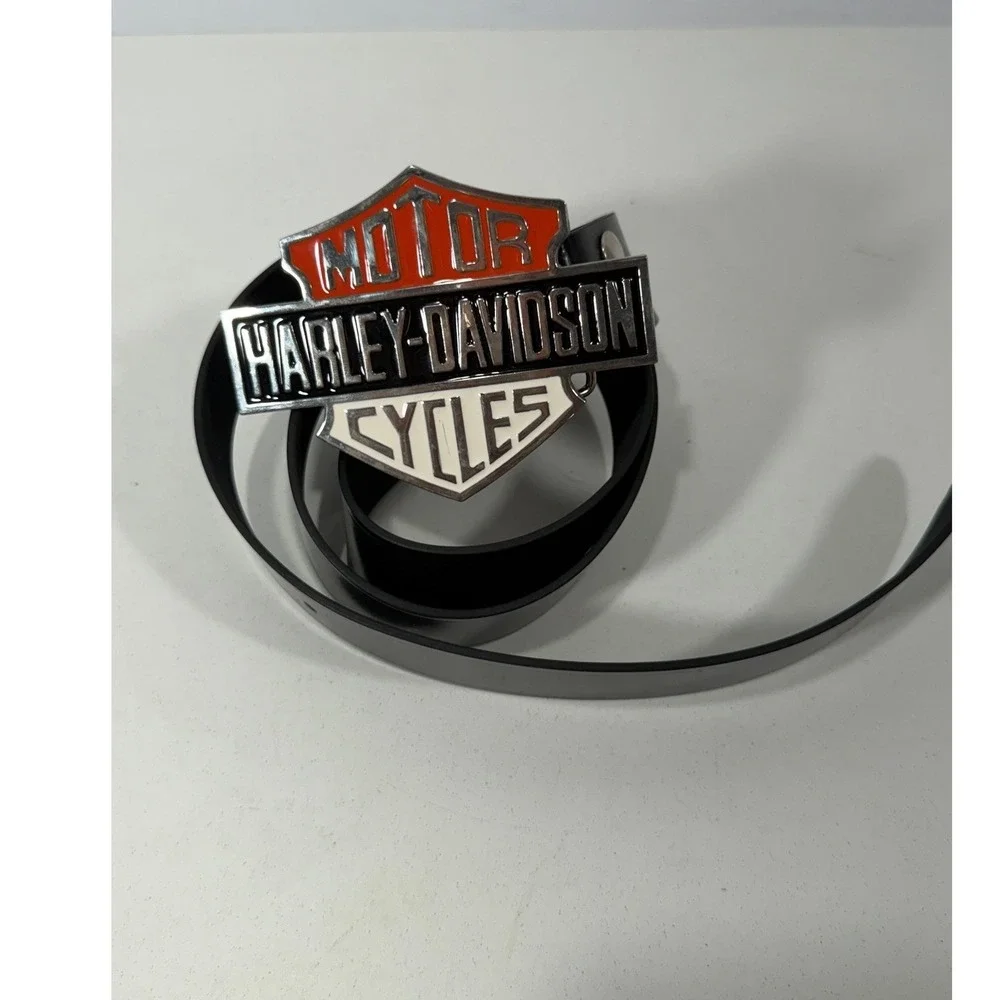 Harley Davidson Belt Buckle Orange Black Bar Shield Logo Biker Mens Black Belt